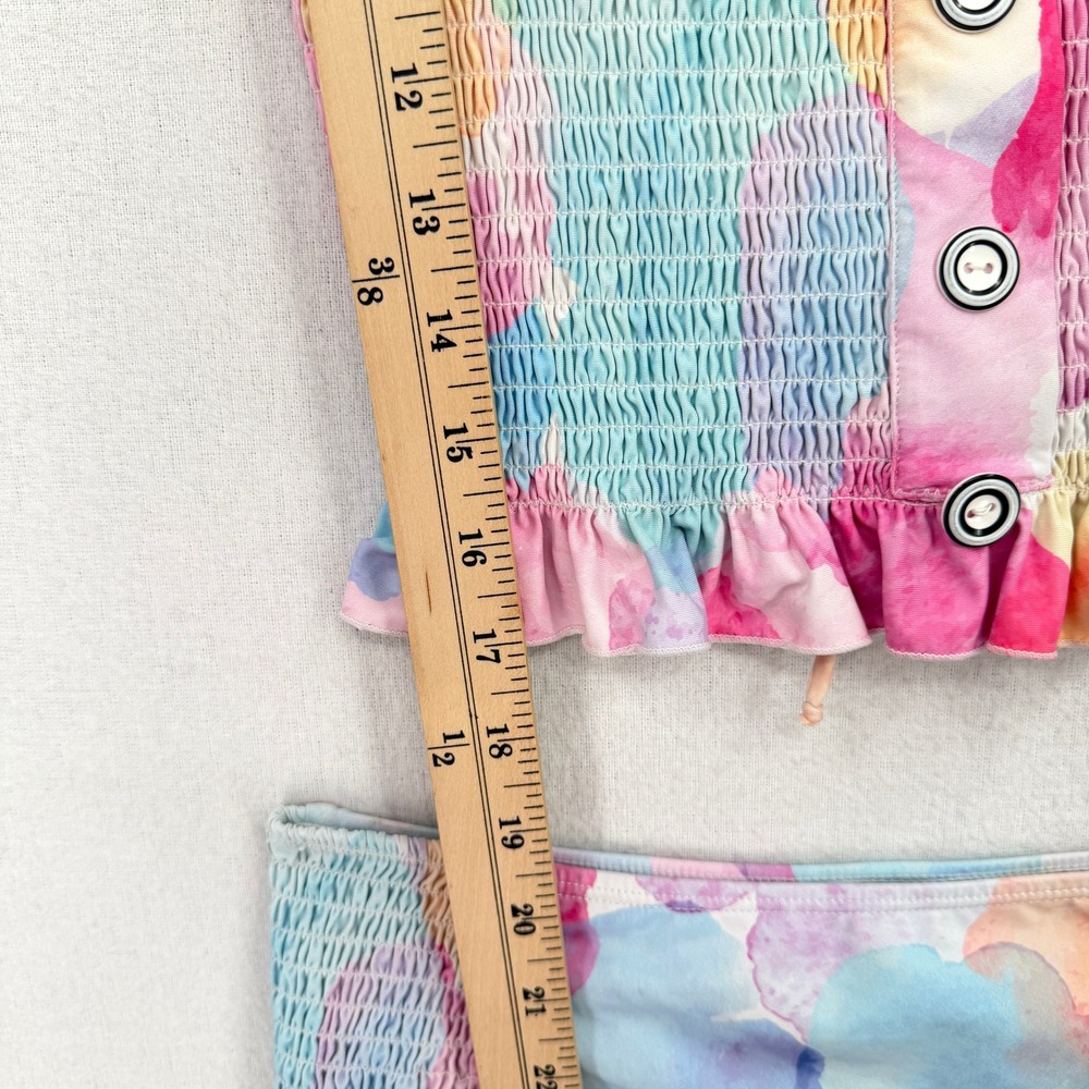 RAD SWIM Betsy Smocked Bikini Medium Pink Blue Watercolor High Waist Swimsuit - Picture 11 of 16